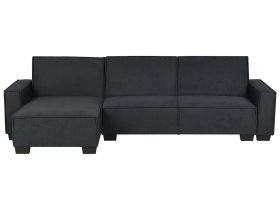  Corner Sofa Bed Graphite Grey Fabric Upholstered 3 Seater Right Hand L-Shaped Bed 