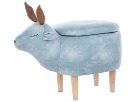 Animal Reindeer Children Stool Light Blue Polyester Fabric Upholstered Wooden Legs Storage Function Nursery Footstool 