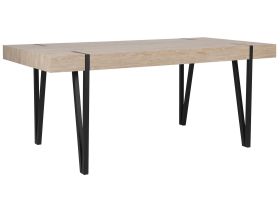Dining Table Light Wood Top Black Metal Hairpin Legs 180 x 90 cm Rectangular Industrial Style 