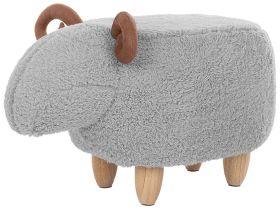Animal Lamb Children Stool Grey Polyester Fabric Upholstered Wooden Legs Nursery Footstool 