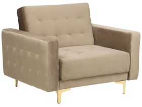 Armchair Navy Beige Velvet Tufted Fabric Modern Living Room Reclining Chair Gold Legs Track Arm 
