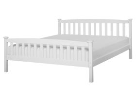 Double Bed Frame White Pine Wood 160 x 200 cm King Size Slatted 