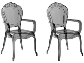 Set of 2 Dining Chairs Transparent Black Acrylic Solid Back Stackable Vintage Modern Design 
