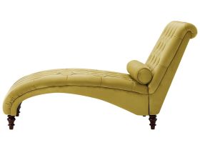 Chaise Lounge Mustard Yellow Velvet Chesterfield Buttoned Modern Living Room Chaise Wooden Legs 