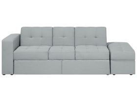 Sectional Sofa Bed Light Grey Storage Ottoman Pull Out Drawers Click Clack Drop Down Tray Cup Holder 