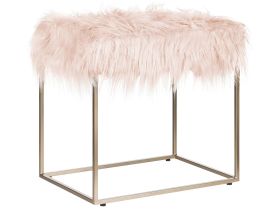 Faux Fur Footstool Pink with Gold Metal Base Faux Sheepskin Dressing Table Stool Glam Modern 
