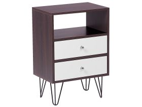Bedside Table Nightstand Dark Wood with White 2 Drawers Manufactured Wood Modern Design 