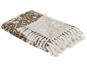Blanket Beige Brown Cotton 130 x 165 cm Bed Throw Boho 