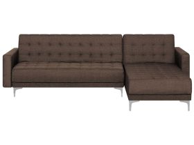 Corner Sofa Bed Brown Tufted Fabric Modern L-Shaped Modular 4 Seater Left Hand Chaise Longue 