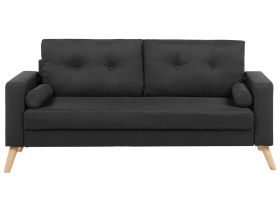 Fabric Sofa Black Fabric Upholstery 2 Seater Button Tufted with Two Bolsters 