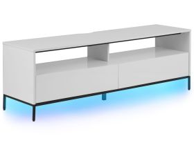 TV Stand White with LED TV Media Unit with 2 Drawers Shelves