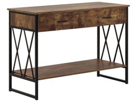 Console Table Sideboard 2 Drawer Shelf Dark Wood Top Black Metal Frame Industrial Style Particle Board Top Living Room 