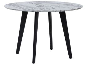 Dining Table Marble Effect Black Legs Round 110 cm MDF Tabletop Metal Legs  