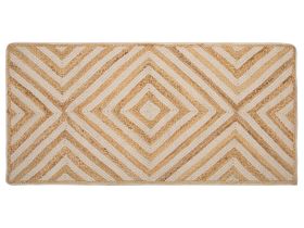 Area Rug Carpet Beige Cotton Jute Geometric Pattern 80 x 150 cm Rustic Boho 