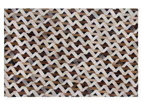 Area Rug Carpet Brown and Grey Leather Geometric Pattern 140 x 200 cm Rustic Boho 
