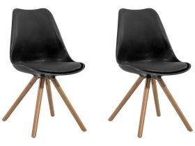 Set of 2 Dining Chairs Black Faux Leather Seat Sleek Wooden Legs 