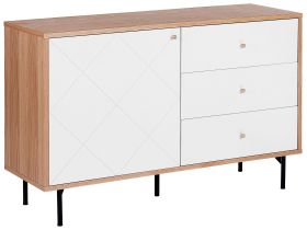 Sideboard Light Wood with White 118 x 40 cm 3 Drawer 1 Cabinet Scandinavian Glam 