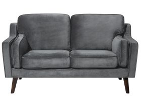 Sofa Grey 2 Seater Velvet Wooden Legs Classic 