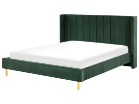 EU King Size Bed Frame 6ft Dark Green Velvet Slatted Base 