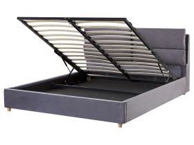 Bed Frame Grey Velvet Upholstery with Storage EU King Size Bedroom Furniture  