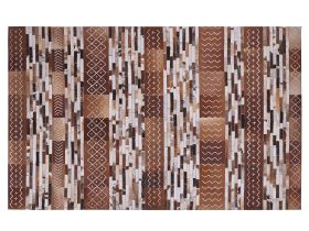 Cowhide Area Rug Brown Hair on Leather Patchwork Striped Scandinavian Patterns 140 x 200 cm 
