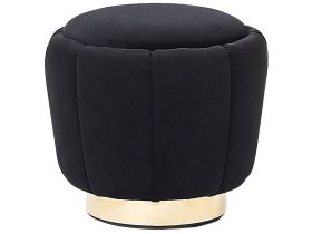Pouffe Black Velvet Upholstery Golden Base Footstool Glamorous