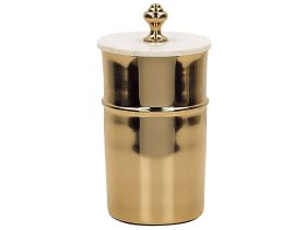 Decorative Container Gold Metal Stone White Lid Round Storage Glamour 