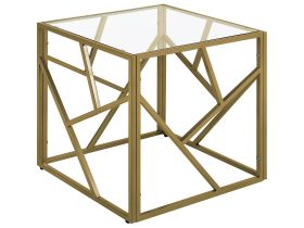Side Table Transparent Glass Top Golden Metal Frame Cube 50 x 50 cm Glam Modern 