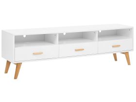 TV Stand White with Light Wood 55 x 180 x 40 cm Media Unit with Shelves and Drawers 