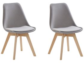 Set of 2 Dining Chairs Grey Velvet Upholstery Seat Sleek Wooden Legs Modern Design  