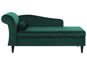 Chaise Lounge Green Velvet Upholstery with Storage Left Hand with Bolster 