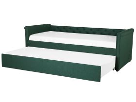 Trundle Bed Green Fabric Upholstery EU Small Single Size Guest Underbed Buttoned 