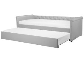 Trundle Bed Grey Fabric Upholstery EU Small Single Size Guest Underbed 