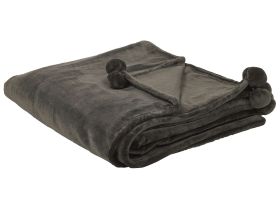Blanket Grey Throw 200 x 220 cm with Pom Poms Soft Coverlet Bedspread 