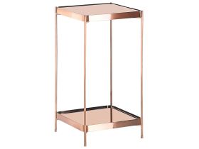 Side Table Copper Tempered Glass Top Metal Legs with Shelf Shiny Glam 