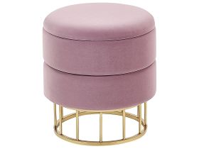 Storage Pouffe Pink Polyester Velvet Upholstery Gold Base Glamorous Design Living Room Accessories 