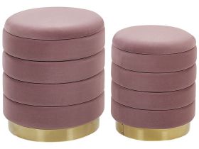 Set of 2 Storage Pouffes with Storage Yellow Velvet Upholstery Gold Stainless Steel Base Modern Design 