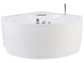 Corner Whirlpool Bath Acrylic White Massage Jets with LED Bluetooth Speaker