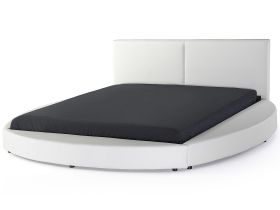 Platform Waterbed White Leather Upholstered with Mattress and Accessories 6ft EU Super King Size  