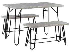 Dining Set Grey and Black Marble Veneer Top 2 Benches 4 Seats Industrial 