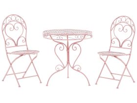 Garden Bistro Set Pink Metal Powder Coated 3 Piece Table and Chairs 