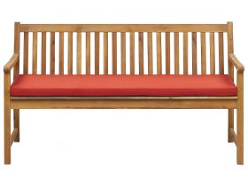 Garden Bench Light Acacia Wood 160 cm Red Seating Cushion Padding Slatted Design Outdoor Patio Rustic Style 