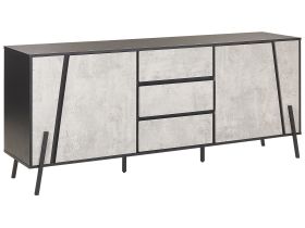 Sideboard Concrete Effect with Black 2 Cabinets 3 Drawers Metal Legs Industrial Design 