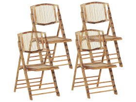 Set of 4 Folding Chairs Light Wood Colour Rattan Dining Room Chairs Boho Style 