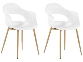 Set of 2 Dining Chairs White Synthetic Material Sleek Legs Decorative  