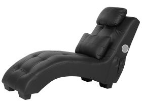 Chaise Lounge Faux Leather Black Inbuilt Bluetooth Speaker USB Charger Tufted Upholstery 