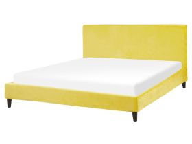 EU King Size Panel Bed 5ft3 Yellow Velvet Slatted Frame Contemporary 