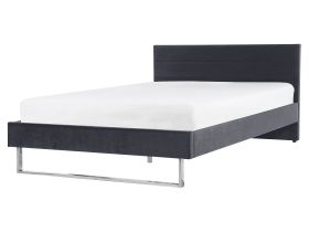 Upholstered Bed Frame Grey Velvet EU King Size 5ft3 160 x 200 cm Grey Headboard Silver Leg Glam 
