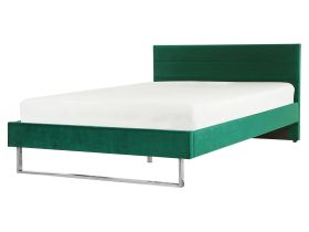 Upholstered Bed Frame Green Velvet EU King Size 5ft3 160 x 200 cm Green Headboard Silver Leg Glam 