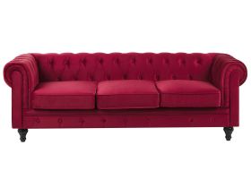 Chesterfield Sofa Dark Red Velvet Fabric Upholstery Black Legs 3 Seater 